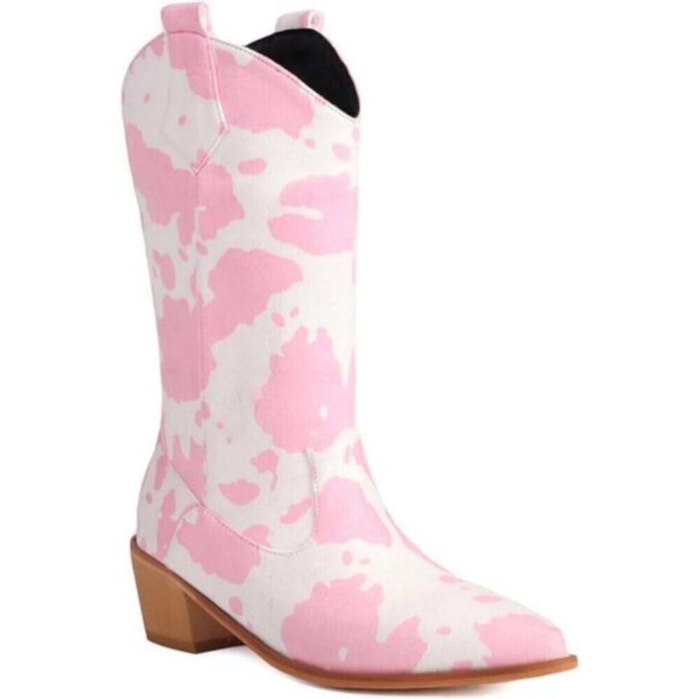 ⭐ Women's Cow Print Cowboy Boots - Mid Calf Western Cowgirl Boots